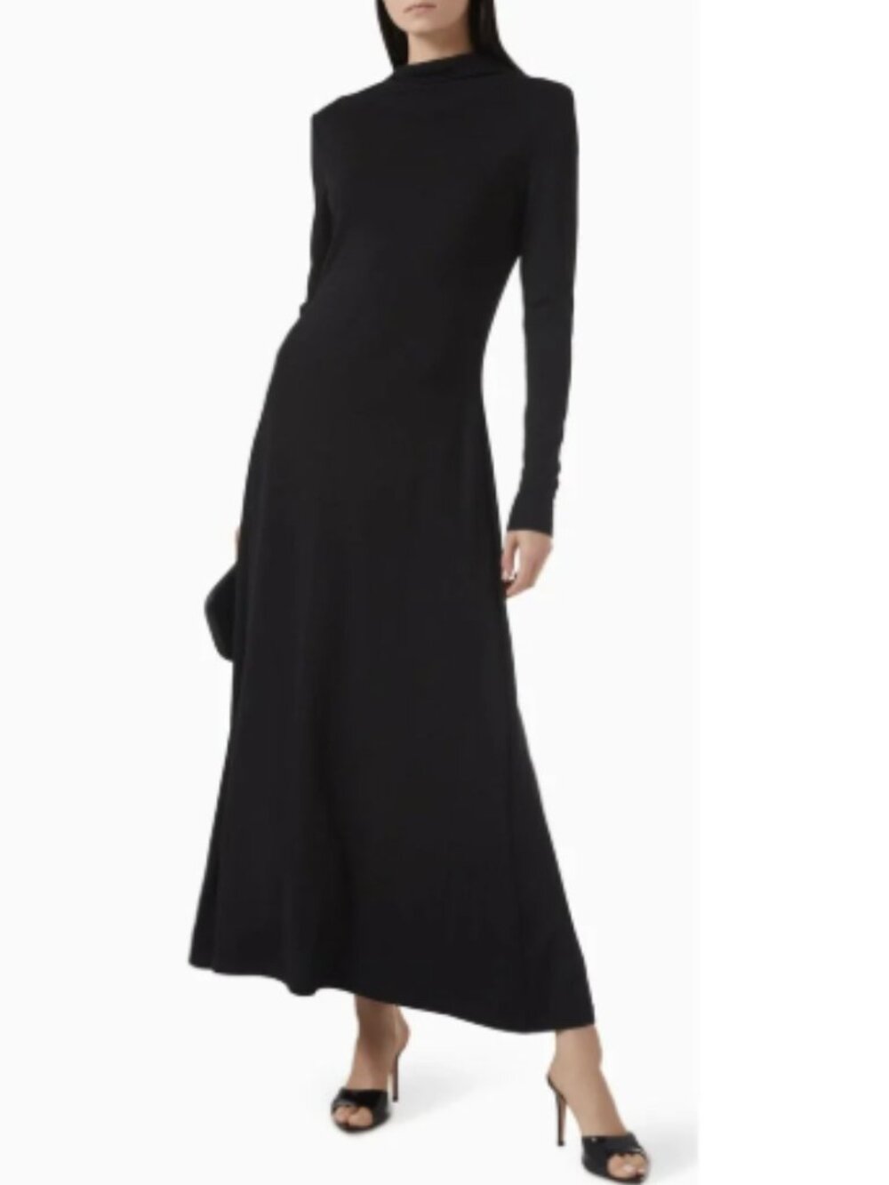 COS Black Mock Neck Long Sleeve Lyocell Jersey Maxi Dress M